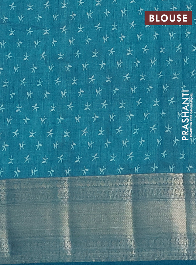 Semi raw silk saree cs blue with allover prints and zari woven border