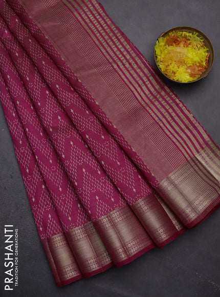 Semi raw silk saree pink with allover prints and zari woven border
