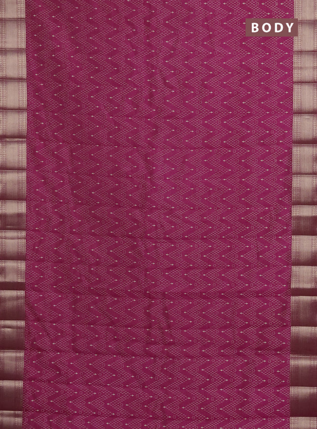 Semi raw silk saree pink with allover prints and zari woven border