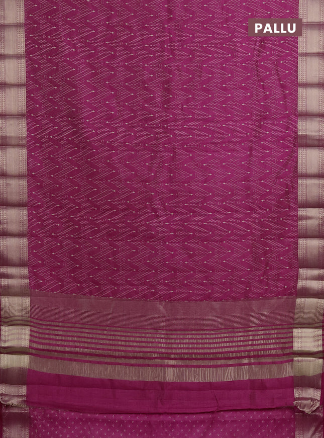 Semi raw silk saree pink with allover prints and zari woven border