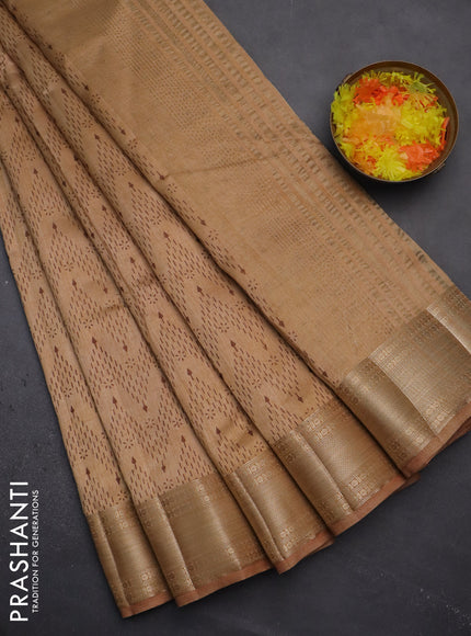 Semi raw silk saree sandal with allover prints and zari woven border