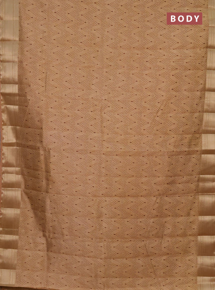 Semi raw silk saree sandal with allover prints and zari woven border