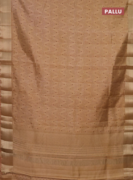 Semi raw silk saree sandal with allover prints and zari woven border