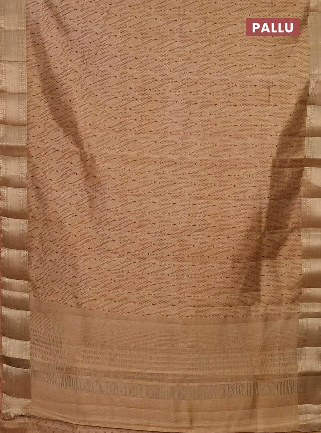 Semi raw silk saree sandal with allover prints and zari woven border