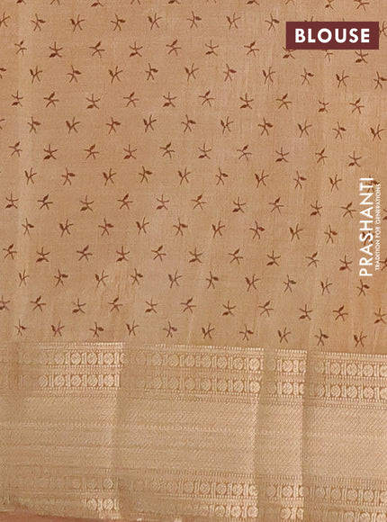 Semi raw silk saree sandal with allover prints and zari woven border