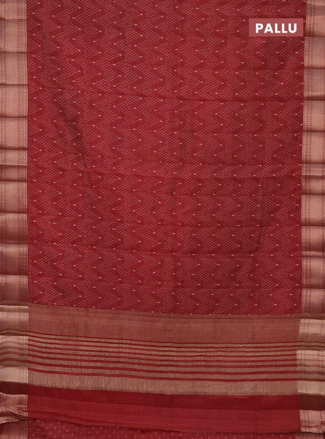 Semi raw silk saree maroon with allover prints and zari woven border