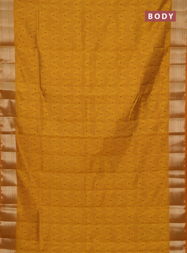 Semi raw silk saree mustard yellow with allover prints and zari woven border