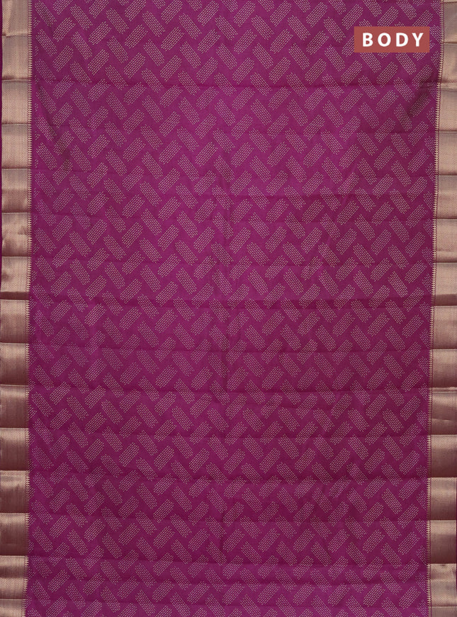 Semi raw silk saree purple with allover prints and zari woven border