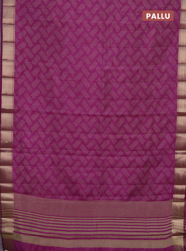 Semi raw silk saree purple with allover prints and zari woven border
