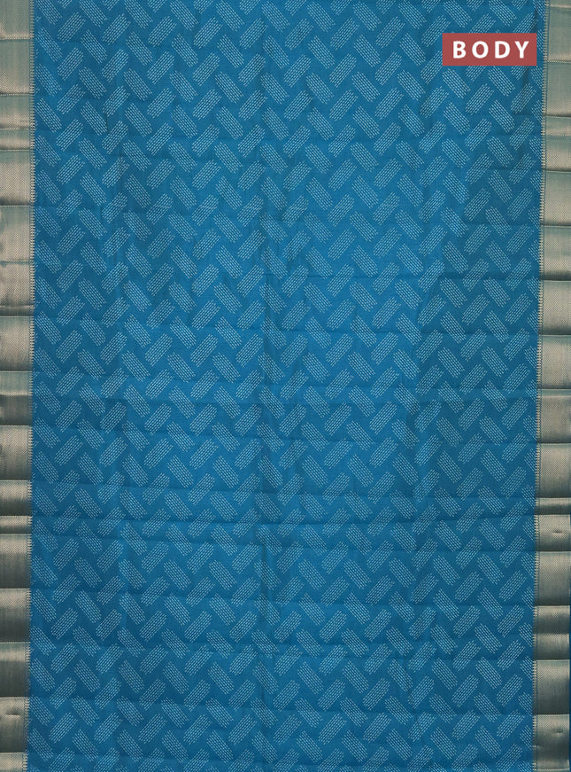 Semi raw silk saree cs blue with allover prints and zari woven border