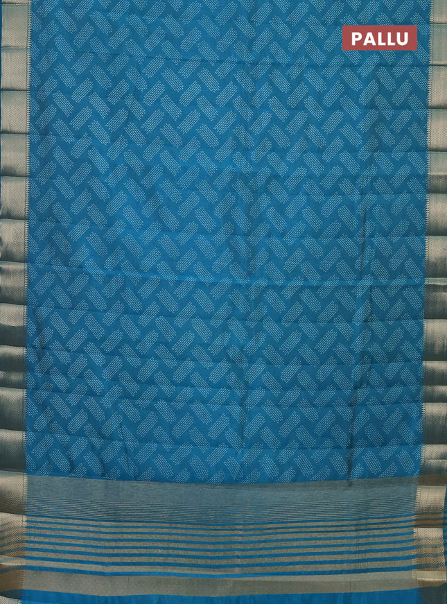 Semi raw silk saree cs blue with allover prints and zari woven border