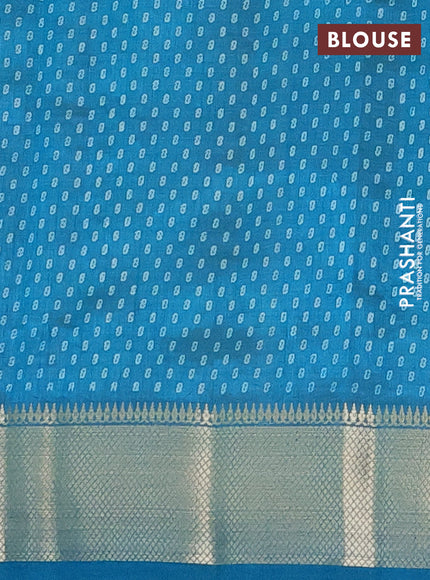 Semi raw silk saree cs blue with allover prints and zari woven border