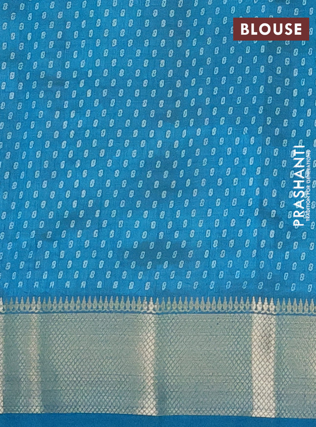 Semi raw silk saree cs blue with allover prints and zari woven border