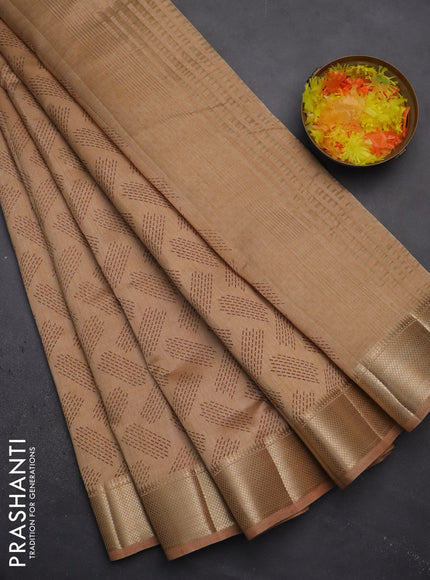 Semi raw silk saree sandal with allover prints and zari woven border