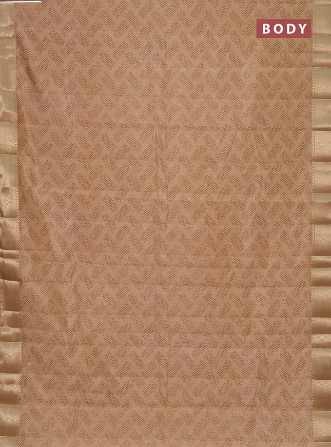 Semi raw silk saree sandal with allover prints and zari woven border