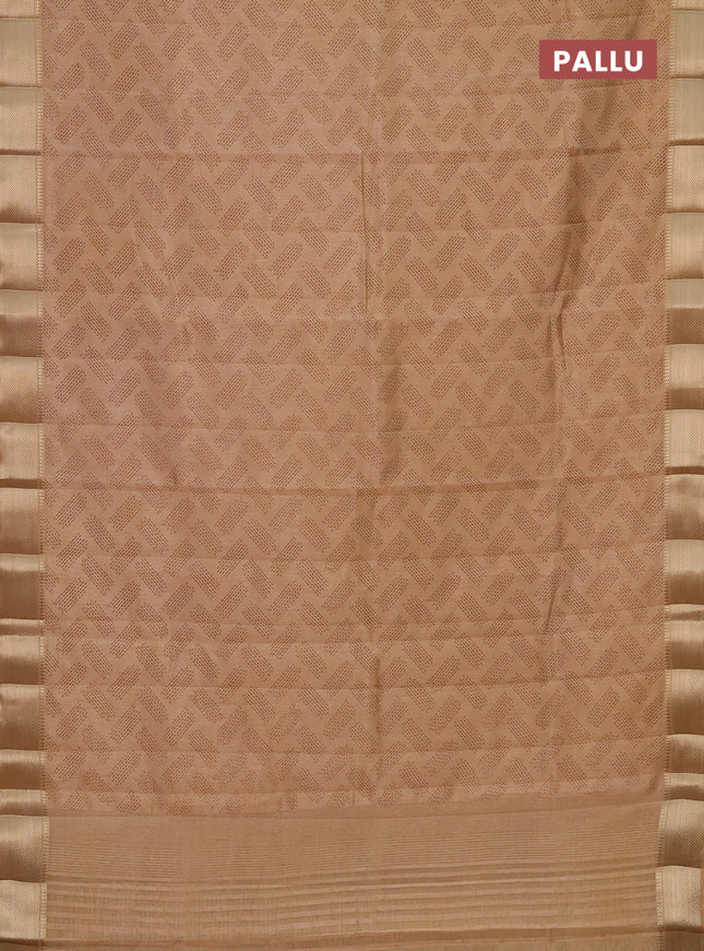 Semi raw silk saree sandal with allover prints and zari woven border