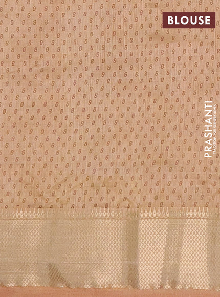 Semi raw silk saree sandal with allover prints and zari woven border