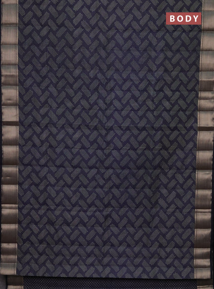 Semi raw silk saree navy blue with allover prints and zari woven border