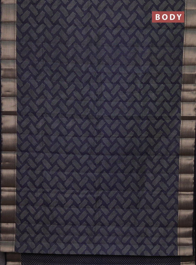 Semi raw silk saree navy blue with allover prints and zari woven border