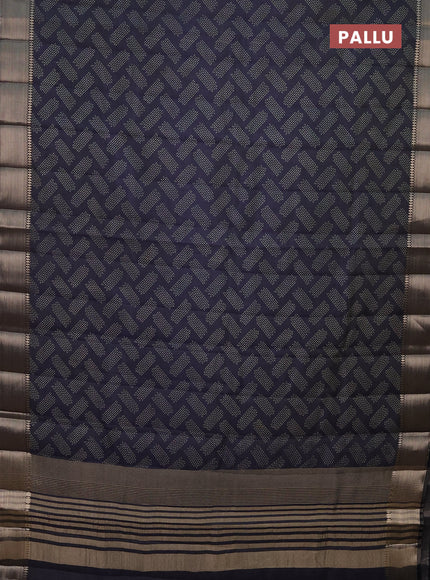 Semi raw silk saree navy blue with allover prints and zari woven border
