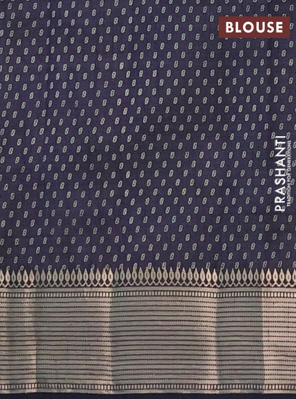 Semi raw silk saree navy blue with allover prints and zari woven border
