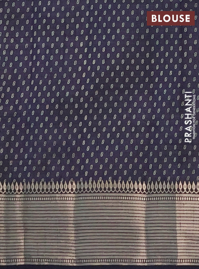 Semi raw silk saree navy blue with allover prints and zari woven border