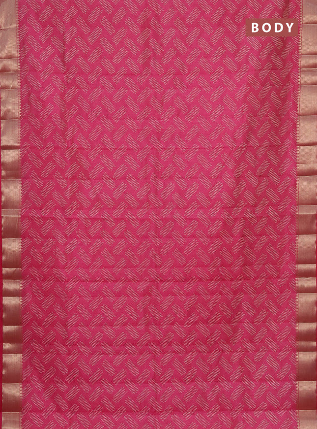 Semi raw silk saree pink with allover prints and zari woven border