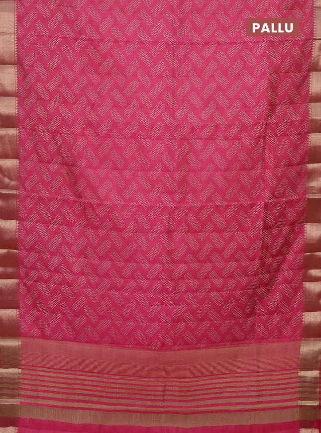 Semi raw silk saree pink with allover prints and zari woven border