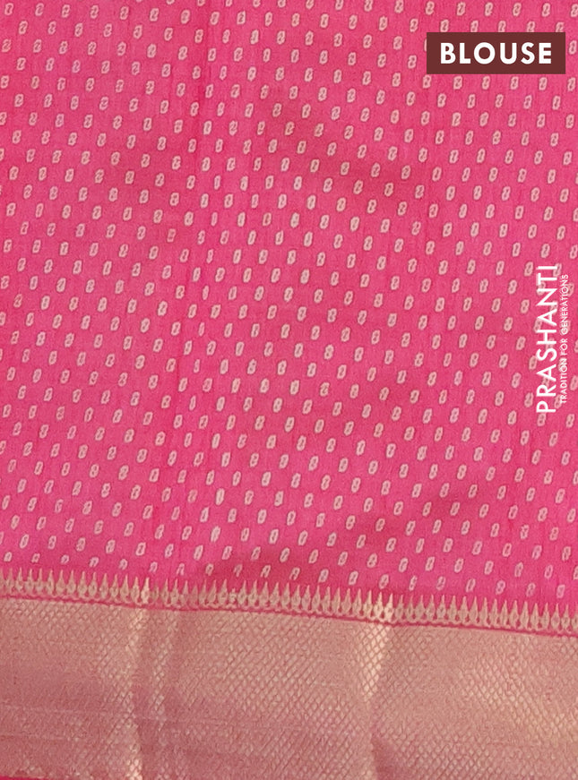 Semi raw silk saree pink with allover prints and zari woven border