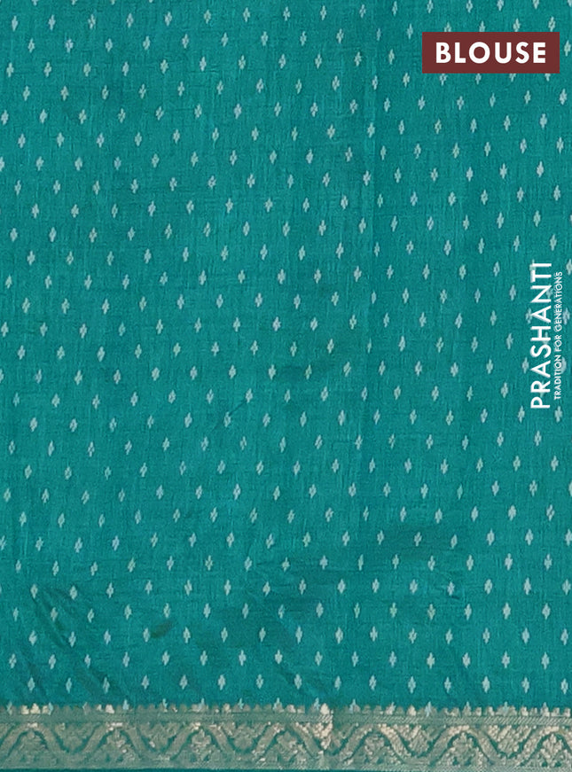 Semi raw silk saree teal green with allover butta prints and zari woven border