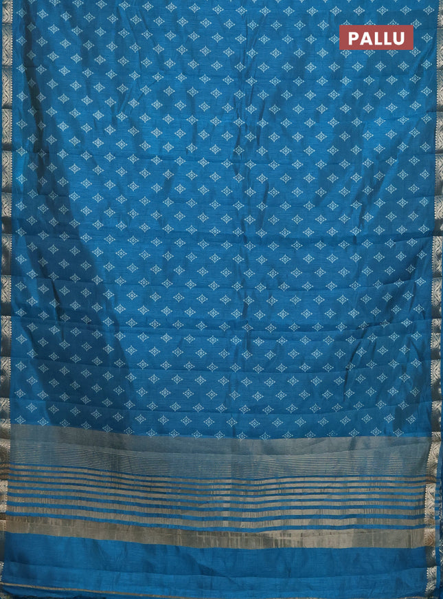 Semi raw silk saree cs blue with allover butta prints and zari woven border