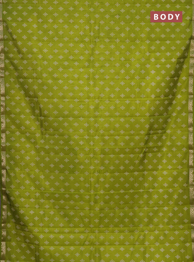 Semi raw silk saree light green with allover butta prints and zari woven border