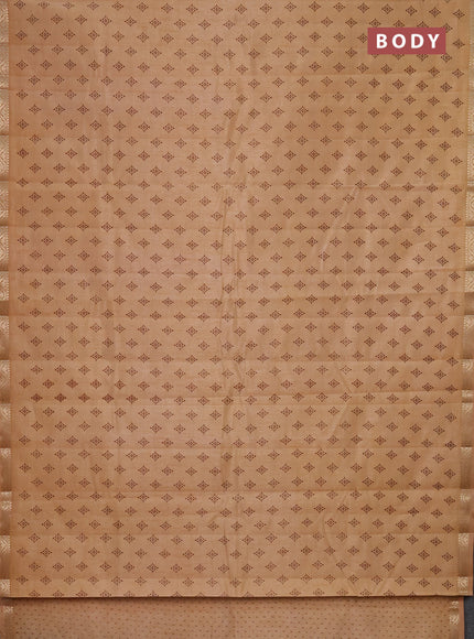 Semi raw silk saree sandal with allover butta prints and zari woven border