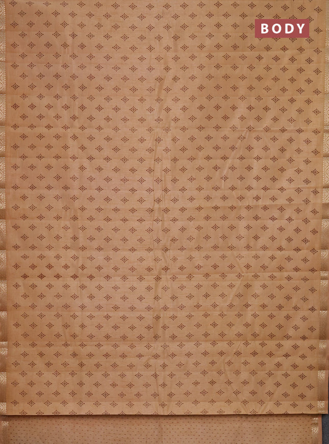 Semi raw silk saree sandal with allover butta prints and zari woven border