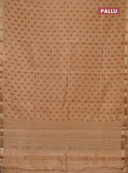 Semi raw silk saree sandal with allover butta prints and zari woven border