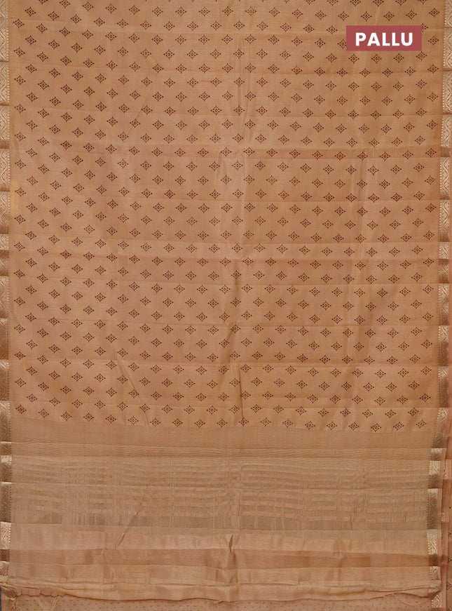 Semi raw silk saree sandal with allover butta prints and zari woven border