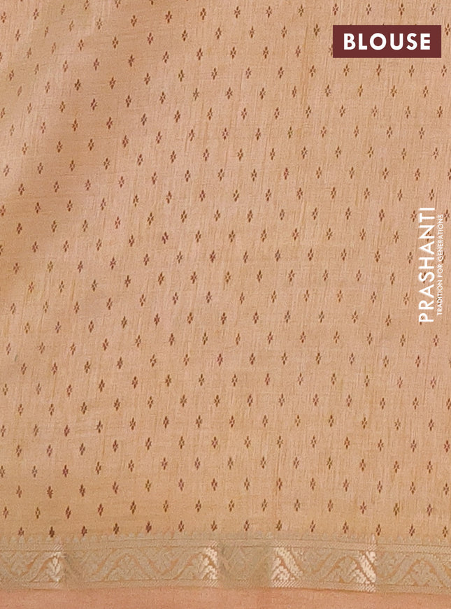 Semi raw silk saree sandal with allover butta prints and zari woven border