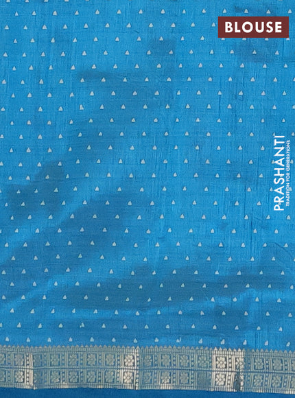 Semi raw silk saree cs blue with allover geometric prints and zari woven border