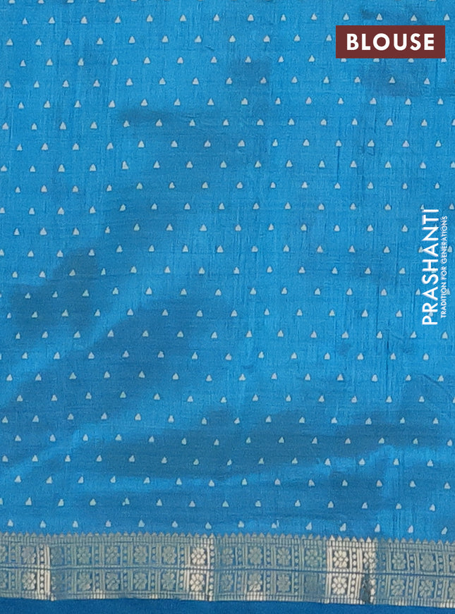 Semi raw silk saree cs blue with allover geometric prints and zari woven border
