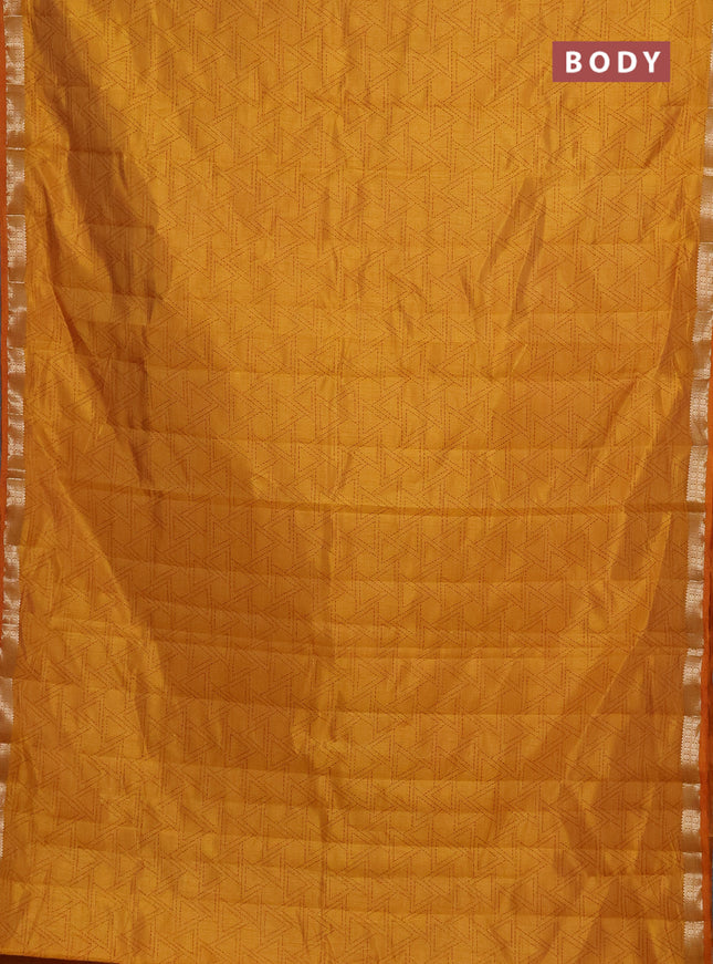 Semi raw silk saree mustard yellow with allover geometric prints and zari woven border