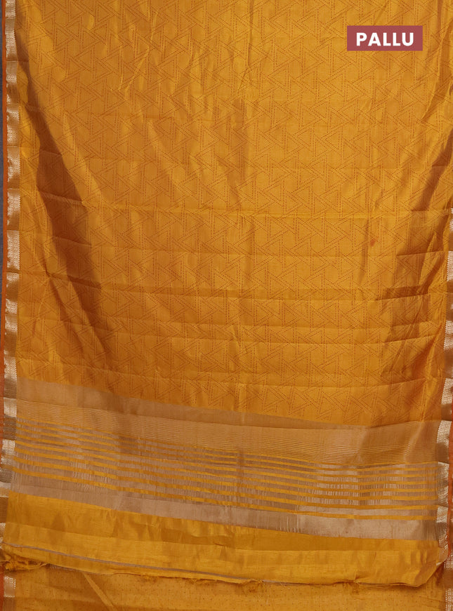 Semi raw silk saree mustard yellow with allover geometric prints and zari woven border
