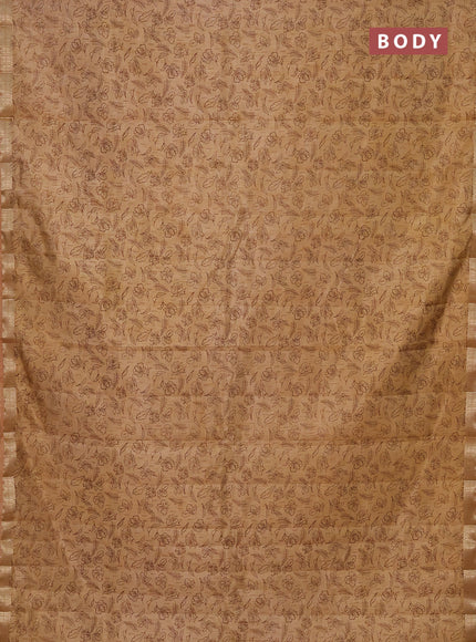 Semi raw silk saree sandal with allover prints and zari woven border