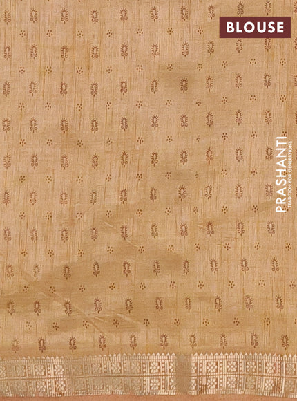 Semi raw silk saree sandal with allover prints and zari woven border