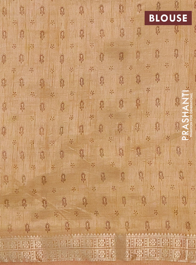 Semi raw silk saree sandal with allover prints and zari woven border