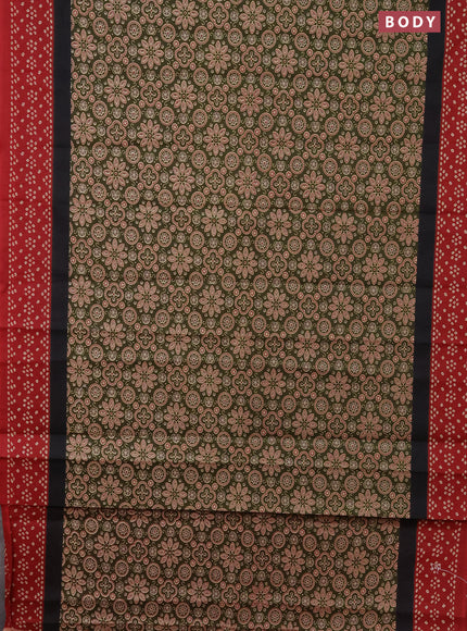 Muslin cotton saree sap green and maroon with ajrakh prints and printed border