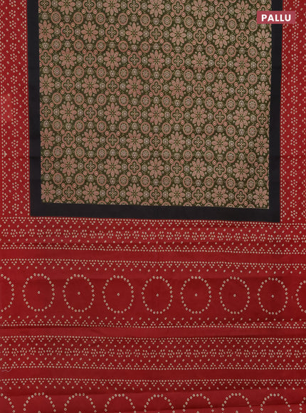 Muslin cotton saree sap green and maroon with ajrakh prints and printed border