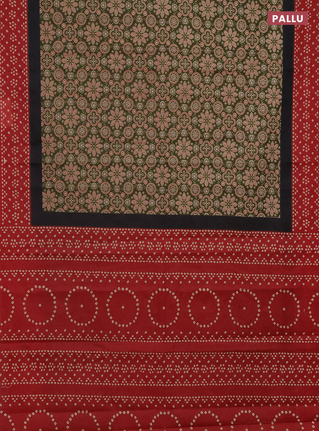Muslin cotton saree sap green and maroon with ajrakh prints and printed border