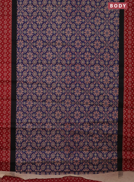 Muslin cotton saree blue and maroon with ajrakh prints and printed border
