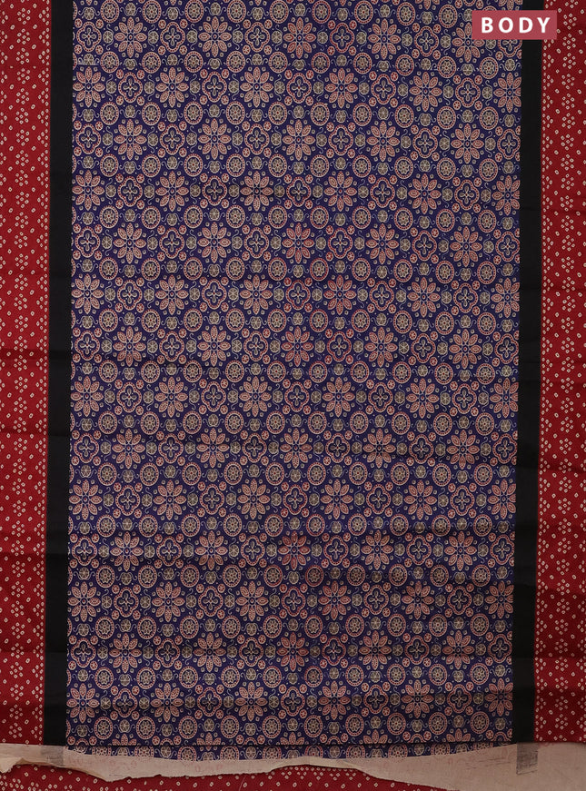 Muslin cotton saree blue and maroon with ajrakh prints and printed border