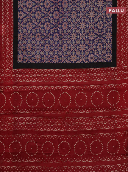 Muslin cotton saree blue and maroon with ajrakh prints and printed border
